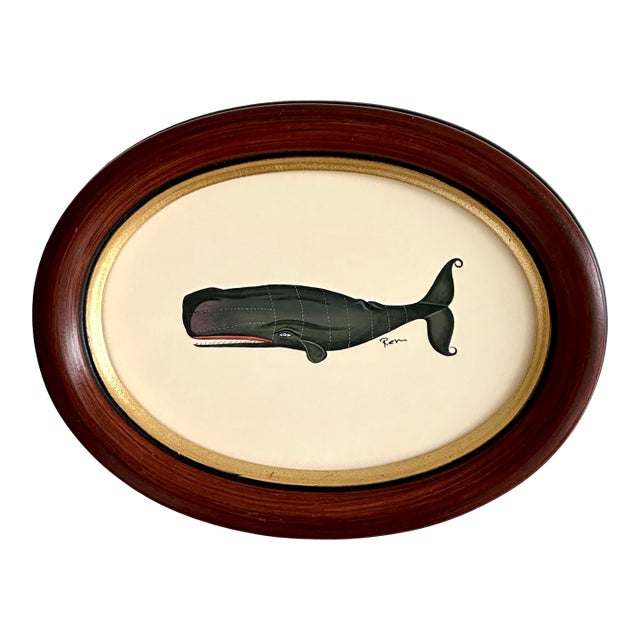 Original Hand-Painted Whale Painting, Framed For Sale
