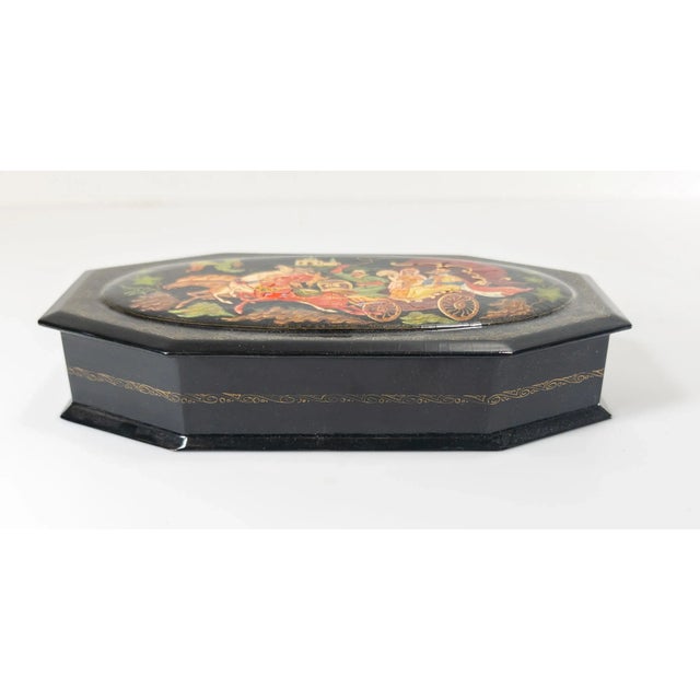 Paper 20th Century Russian Palekh School Lacquer Painted Box For Sale - Image 7 of 12