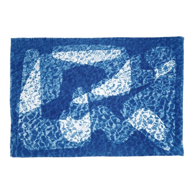 2021 "Mid-Century Shapes Underwater" Contemporary Handmade Cyanotype on Watercolor Paper For Sale