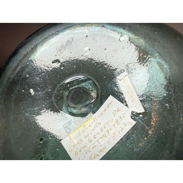 Antique 1797-30 Gallatin-Kramer Glassworks Hand Blown Glass Aqua Bulbous Bottle For Sale - Image 10 of 11