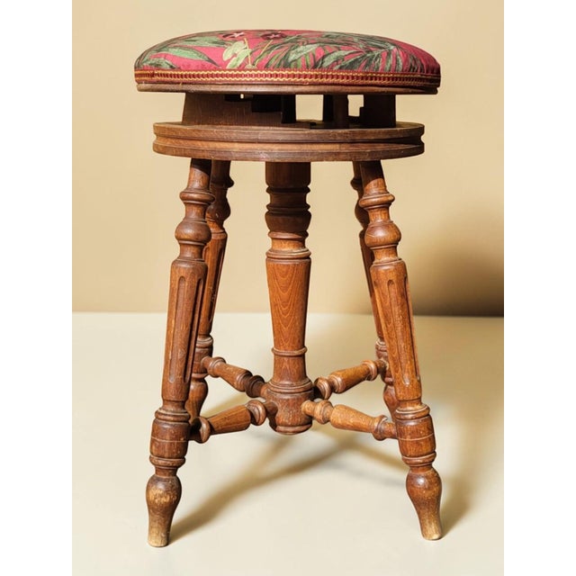 Late 19th Century Beechwood Swivel Piano Stool, Napoleon III/Henri II Period Antique height-adjustable piano stool dating...