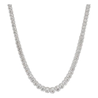Platinum 17.54ctw Round Diamond Riviera Bezel Graduated Tennis Necklace For Sale