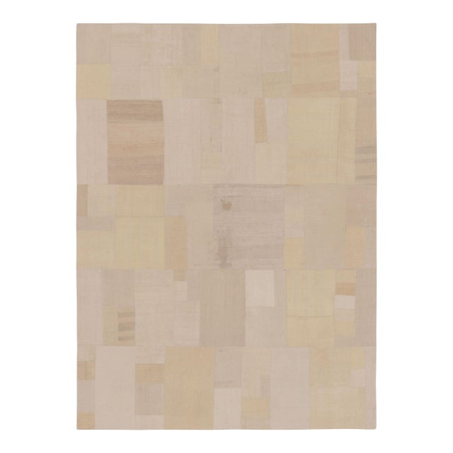 Vintage Turkish Patchwork Rug With Neutral Design in Beige & Gold - Rug & Kilim For Sale
