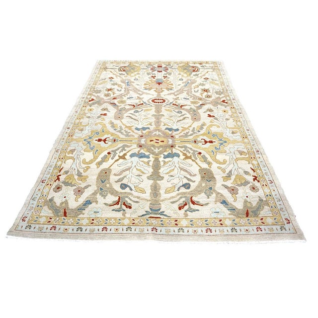 Early 21st Century 21st Century Afghan Sultanabad Wool 6x9 Ivory, Taupe, Blue & Red Handmade Area Rug #9902774 For Sale - Image 5 of 9