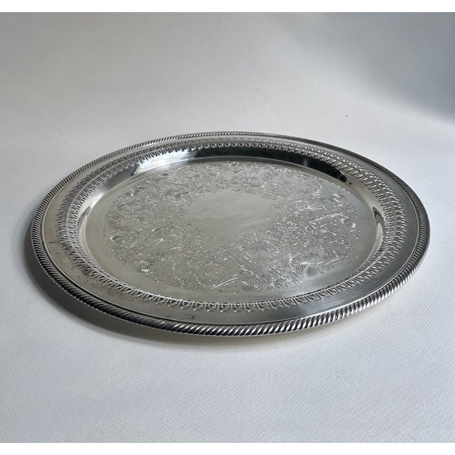 Mid Century American WM Rogers reticulated larger Silver Plate Serving Tray. Featuring a lipped circular Silver Plate...
