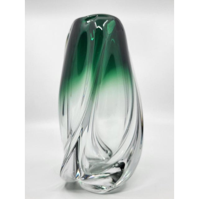Vintage Vase in Green Blown Glass in an Ovoid Shape from Val Saint Lambert, Belgium For Sale - Image 10 of 10