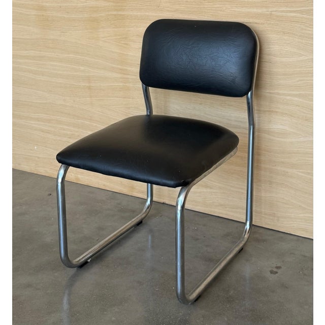 Set of Six Cantilever Chars in Leather and Steel, 1970s For Sale - Image 10 of 18