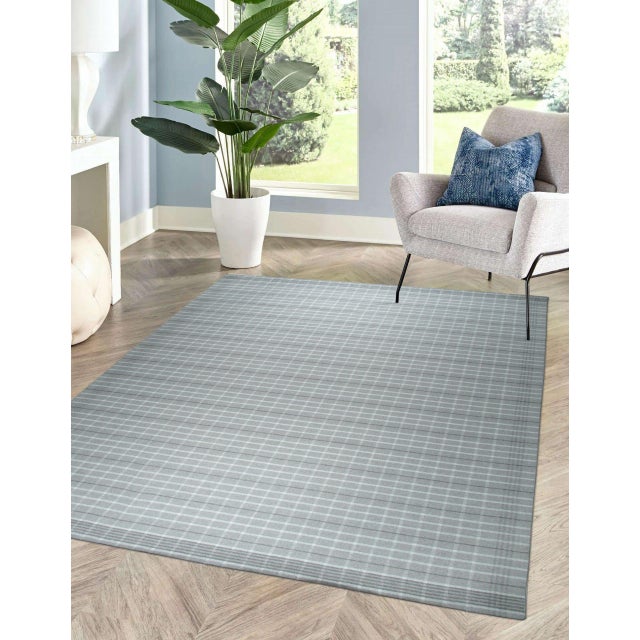 Gray 10x14 Timeless Celia Gray Kilim Minimalist Grid Modern Flatweave Wool Carpet Rug For Sale - Image 8 of 10