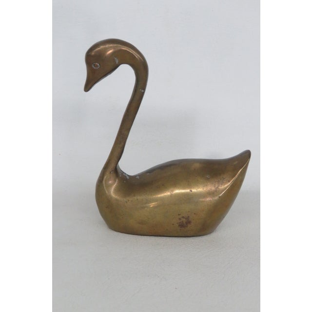 Solid Brass Swan Figurine Mid Century Modern Style Small Decorative Bird 5093b For Sale In Miami - Image 6 of 11
