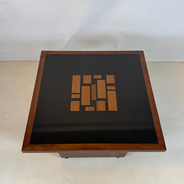1970s Pair of Black Resin and Walnut Inlay End Tables Attributed to Frank Rohloff For Sale - Image 11 of 12