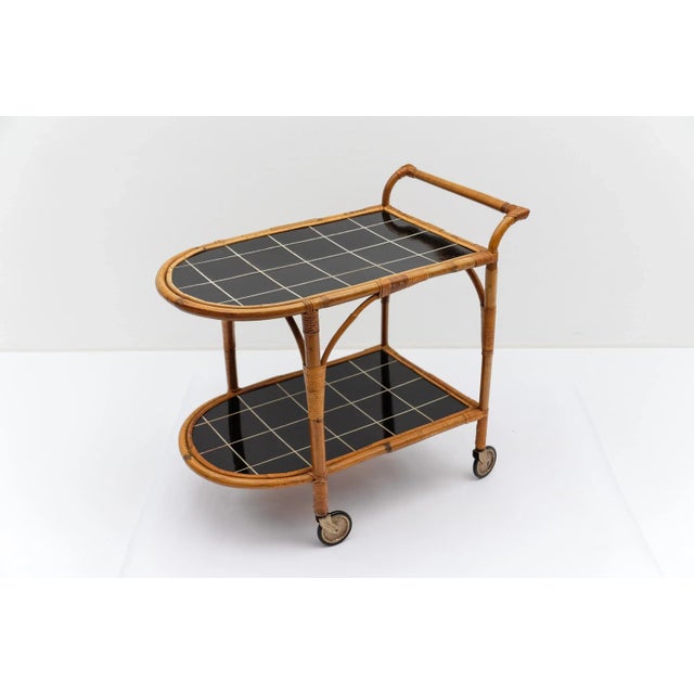 Bamboo and Rattan Bar Cart Serving Trolley, Italy, 1950s For Sale - Image 11 of 11