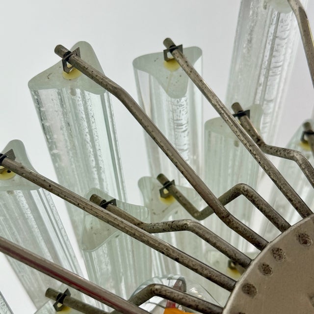 Silver Italian Murano Trilobal Prism Pendant Light in Clear Glass, 1970s For Sale - Image 8 of 12