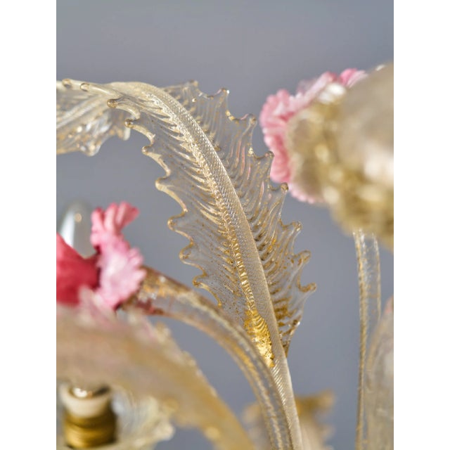 Venetian Five-Arm Murano Glass Chandelier For Sale - Image 9 of 12