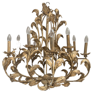 Florentine Art Gold Handmade Painted Metal 10 Light Wrought Iron Chandelier from Simoeng, Italy