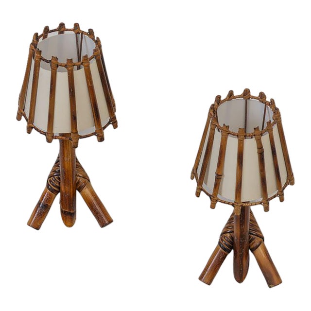 1960s French Rattan Sconces by Louis Sognot - a Pair For Sale