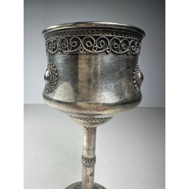 Vintage Israeli Sterling Silver Bezalel-Style Filigree Kiddush Cup by Zadok. For Sale - Image 10 of 12