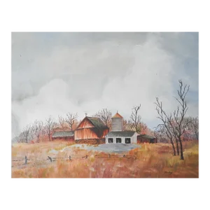 Vintage Rustic Farmhouse Landscape Painting