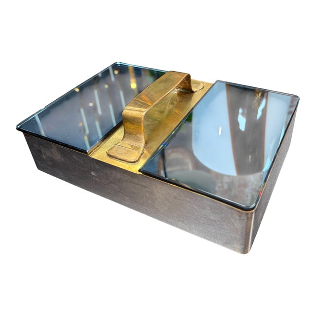Mid-Century Modern Brass & Mirror Vanity Box For Sale