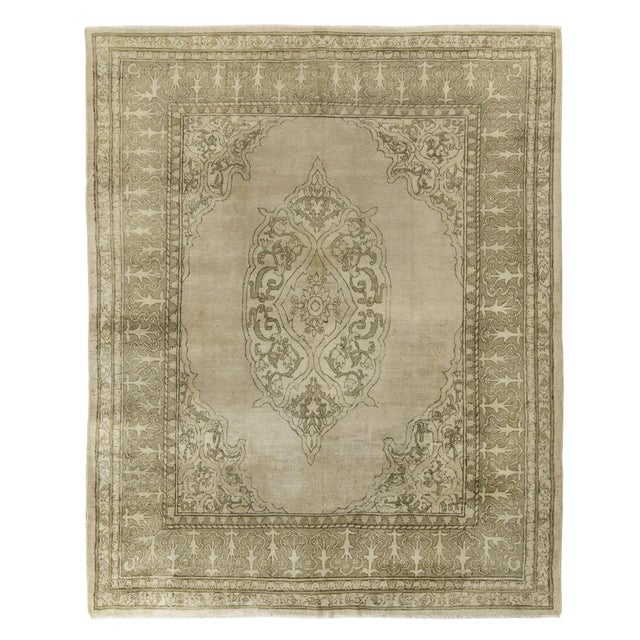 Hand-Knotted Antique Indian Amritsar Rug in Green, Gray, Beige Medallion Pattern For Sale In New York - Image 6 of 6