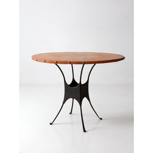 Mid-Century Leather and Iron Round Dining Table For Sale - Image 15 of 16
