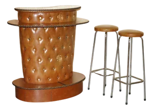 Mid-Century Modern Clad Home Cocktail Bar and Stools, Set of 3