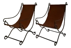 Mid 20th Century Pair of David Hicks Style Wrought Iron and Leather Sling Chairs