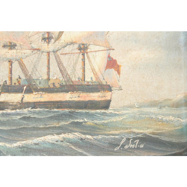 English Mid 20th Century Clipper Ship on Choppy Waters, Seascape, Oil on Canvas For Sale - Image 3 of 7