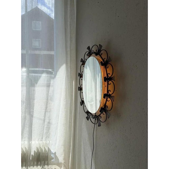 Illuminated Wrought Iron Wall Mirror from Hillebrand, 1980s For Sale - Image 11 of 11
