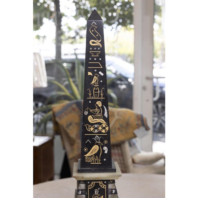Late 19th Century Pair of Egyptian Revival Inlaid Obelisks For Sale - Image 4 of 8