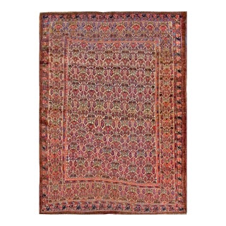 1900s Ivory Geometric Tribal Antique Hand Knotted Afshar Persian Rug 4'6" X 6'2" Wool Carpet For Sale