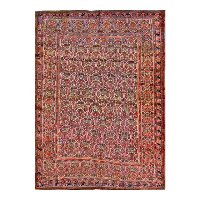 1900s Ivory Geometric Tribal Antique Hand Knotted Afshar Persian Rug 4'6" X 6'2" Wool Carpet For Sale