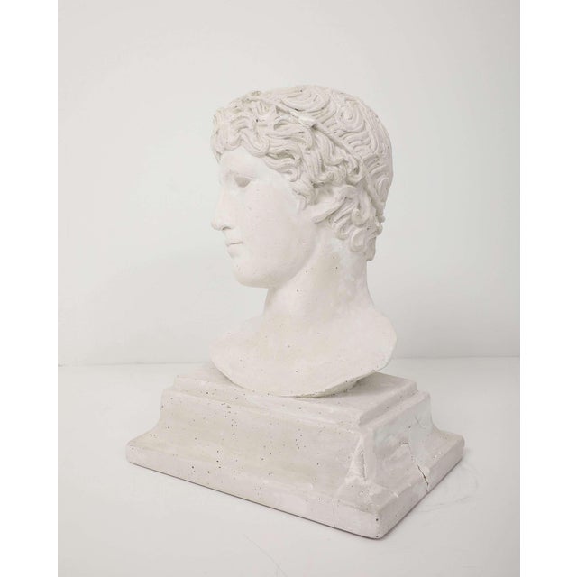 Cast in finely textured plâtre (plaster) with the soft, porous surface of quarried stone, this mid-century French bust...