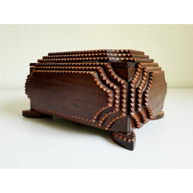 Antique Tramp Art Box With Scalloped Corners, Early 20th Century For Sale - Image 13 of 16
