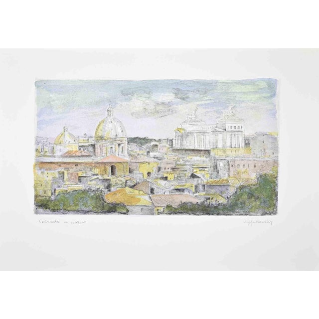 Sigfrido Oliva, View of Roma, Etching, 1980s For Sale