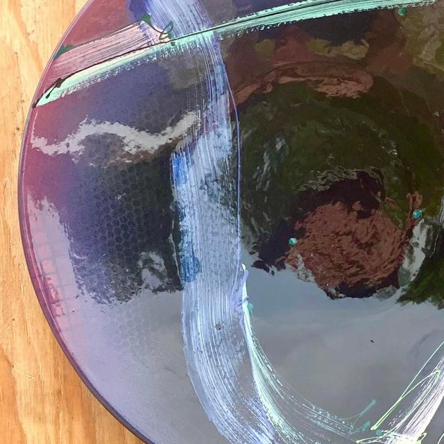 Vintage Postmodern Signed Glazed Ceramic Hand Painted Plate For Sale - Image 11 of 13