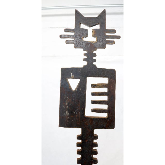 Mid-Century Modern Cut Metal Brutalist Modern Abstract Cat Standing Sculpture For Sale - Image 3 of 13