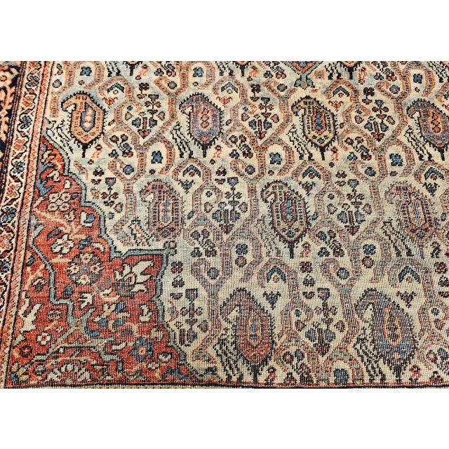 19th Century Persian Farahan Rug, Hand-Knotted Wool, Paisley Pattern, Pale Green & Navy, 4x6 For Sale - Image 17 of 18