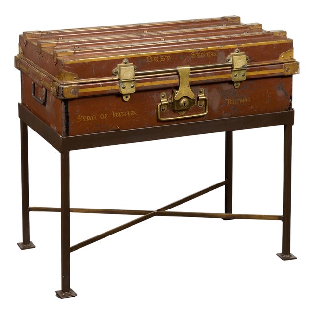 Early 20th Century Star of India Ship's Trunk Made by Newton Shakespeare and Co. on Custom Base For Sale