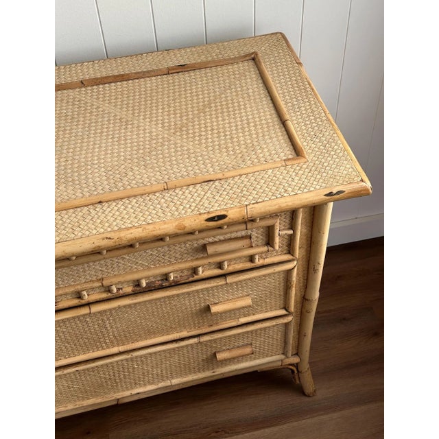 Vintage Coastal Bamboo & Woven Rattan 6-Drawer Dresser For Sale - Image 9 of 17