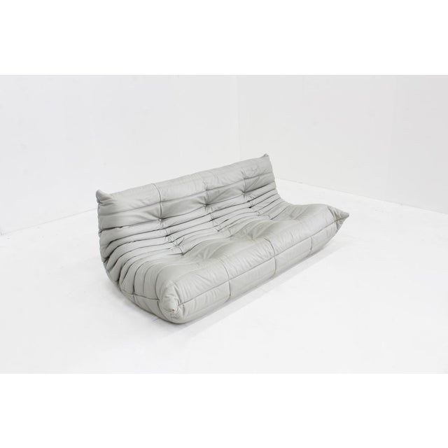 Gray Vintage Togo 3-Seater Sofa in Grey Leather by Michel Ducaroy for Ligne Roset, 2015 For Sale - Image 8 of 10