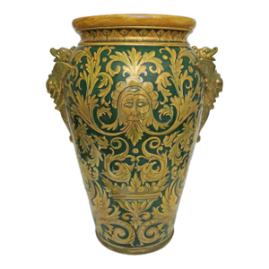 Large Late 20th Century Robbia Gualdo Tadino Italy Luster Pottery Dragon Handles Entryway Vase