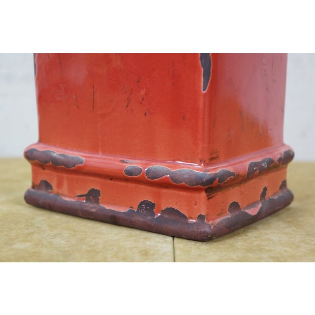 JCPenney Imax Distressed Red Ceramic Lidded Mantel Vase Urn Bottle 18" For Sale - Image 10 of 14