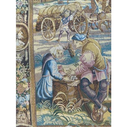 Textile Vintage French Jacquard Harvester Payroll Tapestry in the style of Aubusson, 1970s For Sale - Image 7 of 18