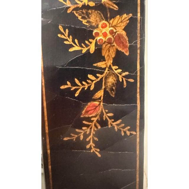 Vintage Chinoiserie Style Black Lacquer Hand-Painted Floral Mirror For Sale - Image 11 of 12