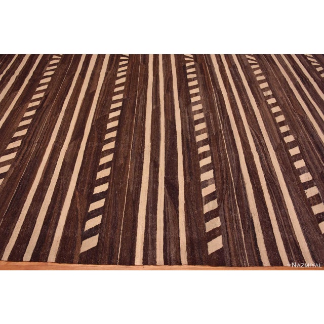 Large Brown Cream Geometric Flatwoven Modern Contemporary Kilim Area Rug For Sale In New York - Image 6 of 7