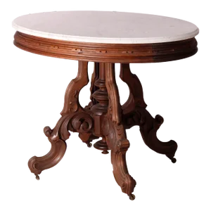 Oversized Antique Victorian Walnut Brooks Oval Marble Top Parlor Table 1890