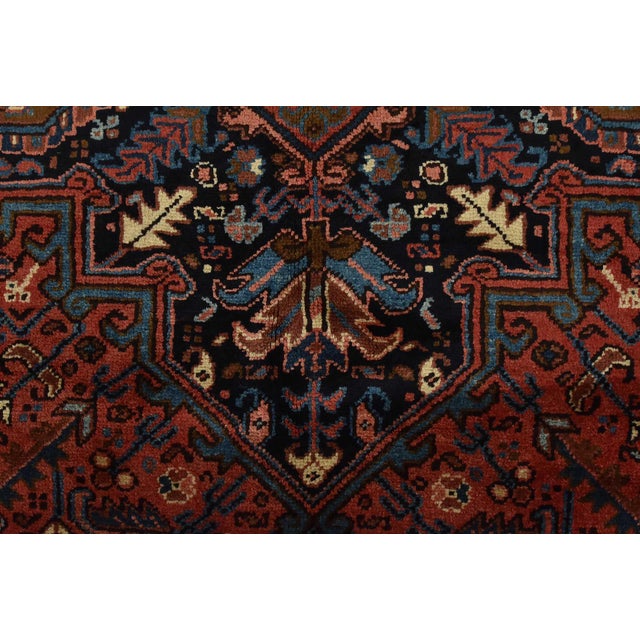 Heriz Rug 8’1” X 10’10” Red Wool Vintage Tribal Hand-Knotted Oriental Carpet For Sale - Image 10 of 15