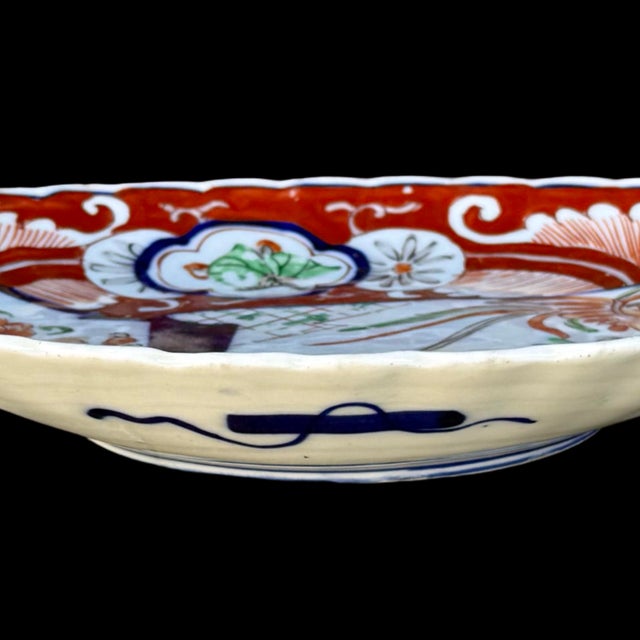 Late 19th Century Antique Japanese Imari 19th-Century Scalloped Oval Plate, Meiji Period Kinrande For Sale - Image 5 of 8