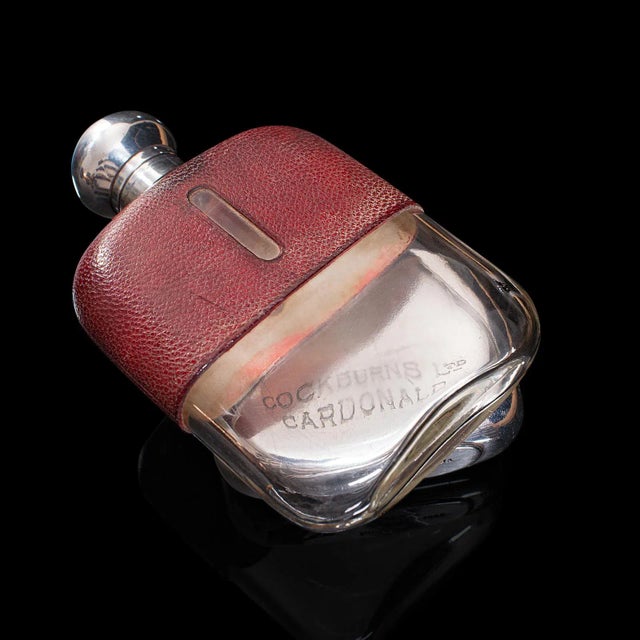 1920s Antique Silverplate & Leather Hip Flask For Sale - Image 11 of 13