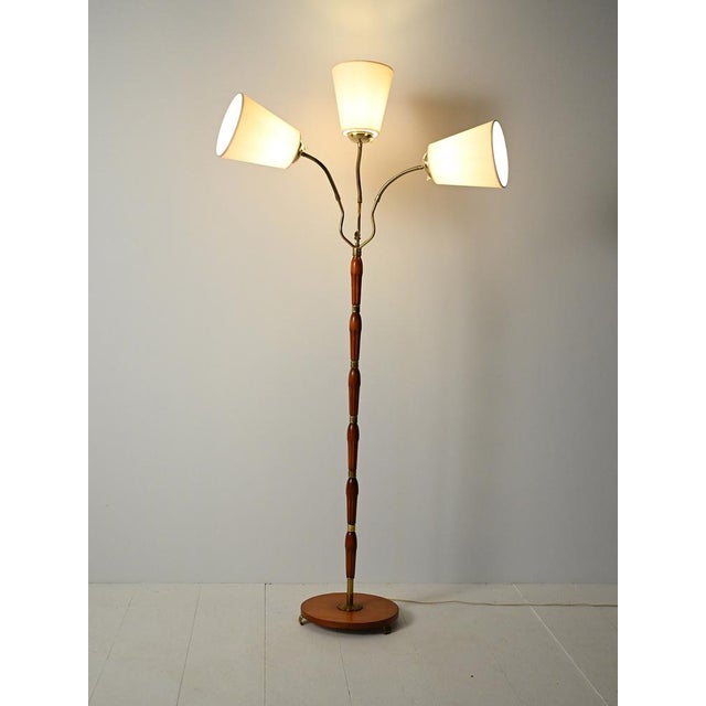 Scandinavian 3-Armed Floor Lamp in Teak and Brass, 1950s For Sale - Image 6 of 16